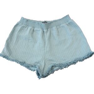 Madewell Double Face Gauze Cotton Shorts Large Pullon Fringe Hem Blue-Green